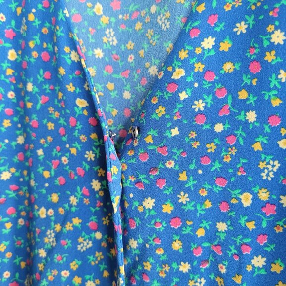 Things Between Blue Ditsy Floral Prairie Midi Tea Dress Boho Cottagecore Indie S - Picture 11 of 13